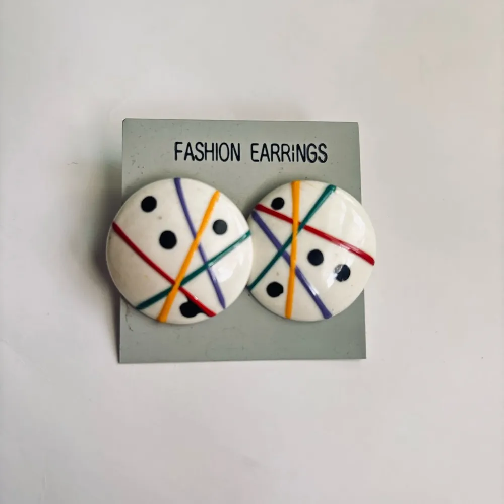 Vintage 80’s Abstract Colorful Round Striped Earrings - Image 5