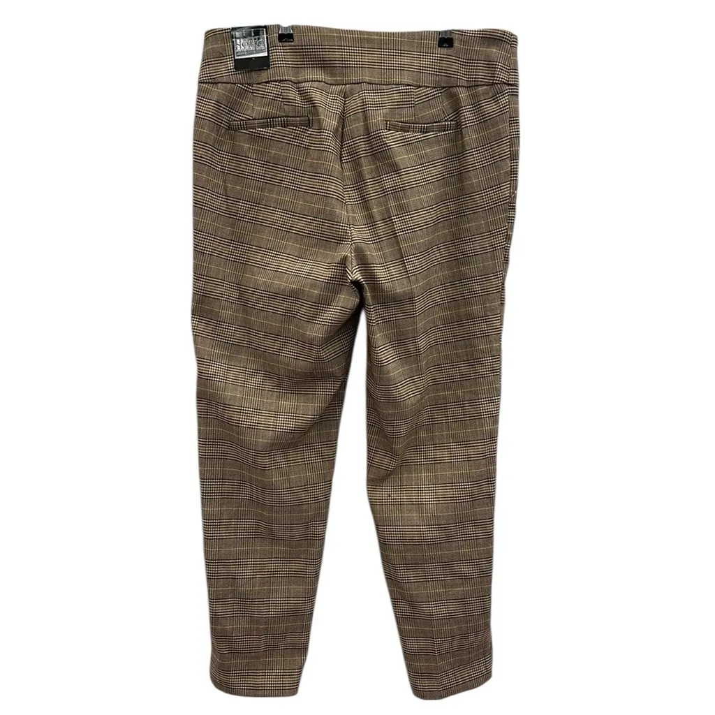 Soho Apparel Ltd Glen Plaid Check Pull On High Waist Pants Faux Pockets Size XL Tan - Image 8