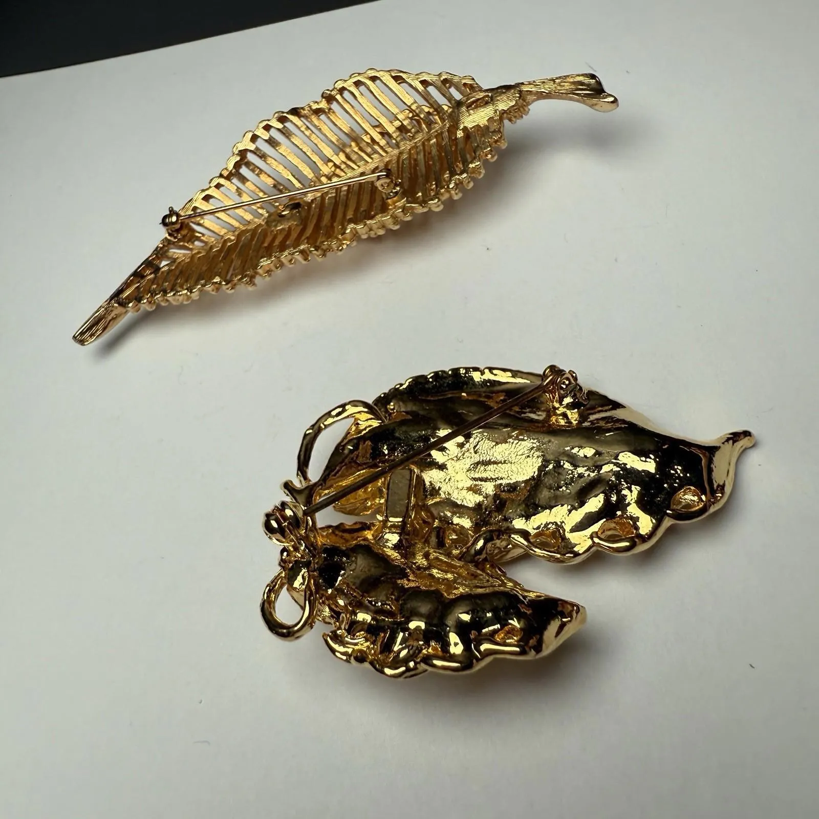 Autumn Leaf Brooch Pins Lot Of 2 Gold Tone Fall Leaves - Image 8