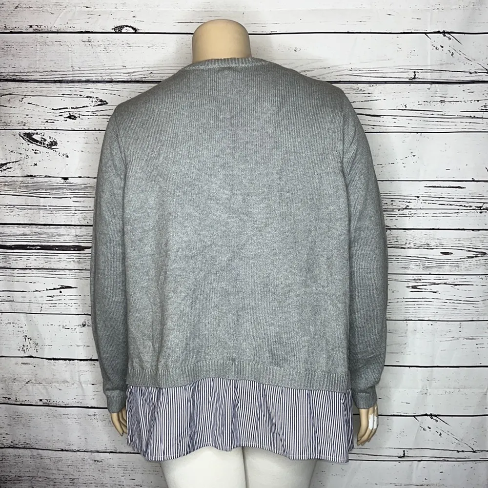 Crown & Ivy Curvy NWT Size 2X Gray - Blue & White Stripe Layered Sweater Top - Image 4
