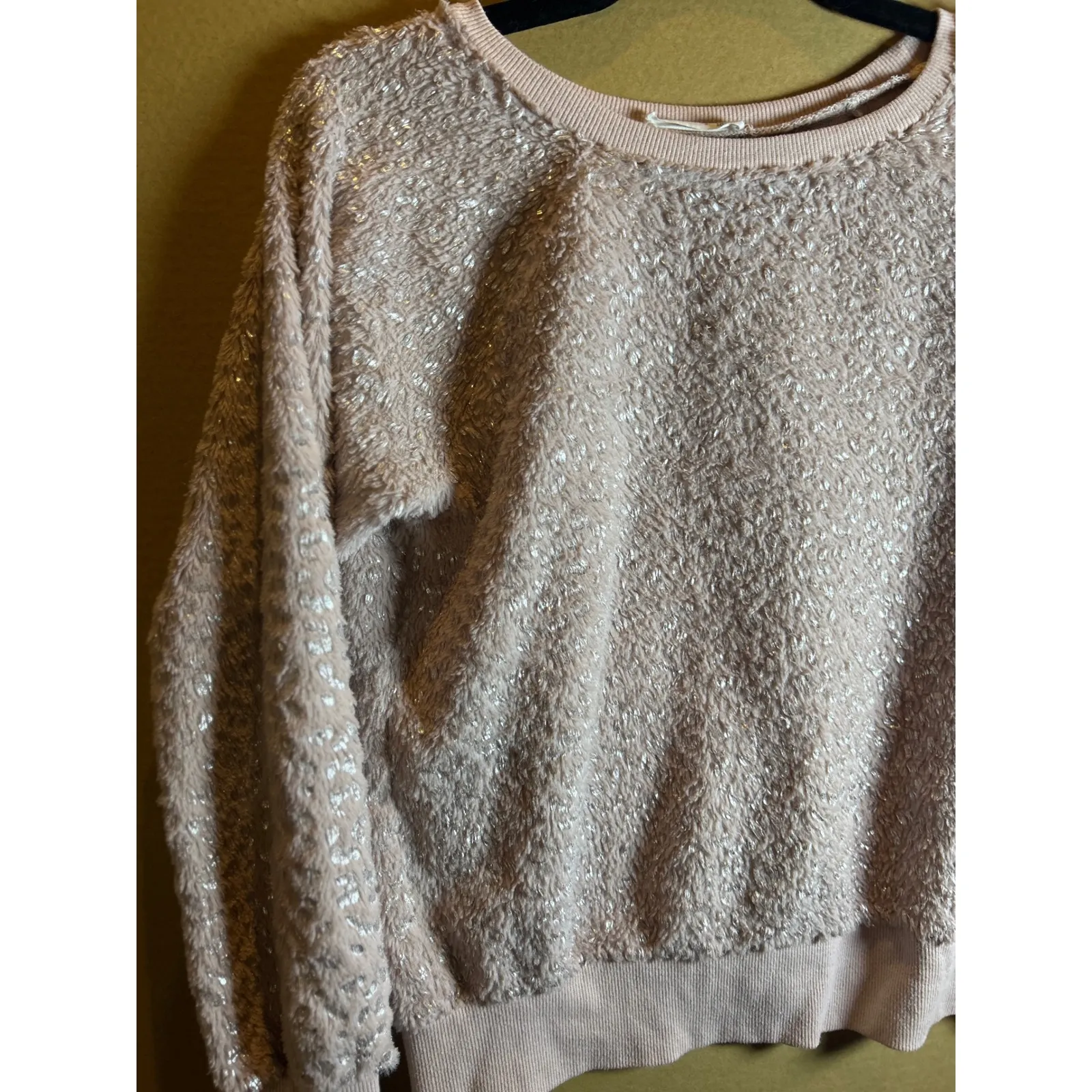 Knit Works Sparkle Fuzzy Sweatshirt Light Pink Size XL 16 - Image 2