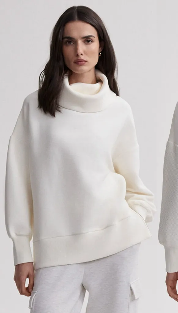 Varley Women’s Milton Sweatshirt Pullover Ottoman Turtleneck Side Zip in Egret S - Image 1