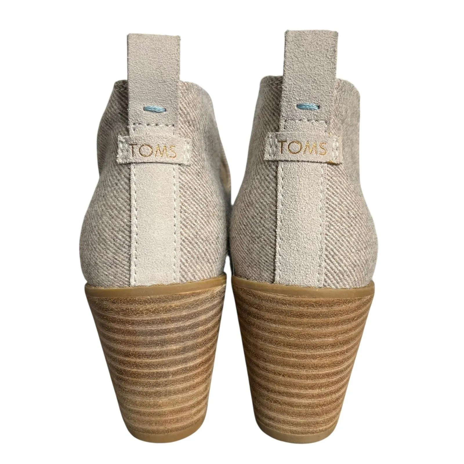 TOMS Boots Womens Size 8 Beige Wedge Ankle Booties Textured Cotton Slip On - Image 4
