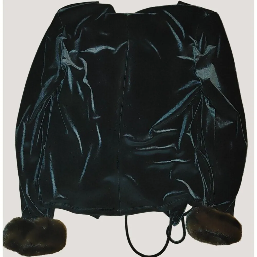 Black Velvet Blouse Jacket Top Chetta B NYC Real Mink Fur Cuff Crossover - Image 4