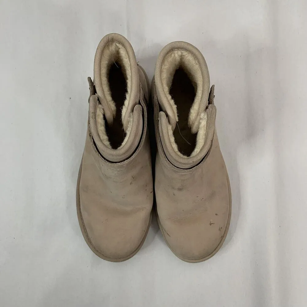 Ugg Sz 6 Boots Rella Beige Suede Shearling Lined Ankle Short Booties Snap Strap - Image 6