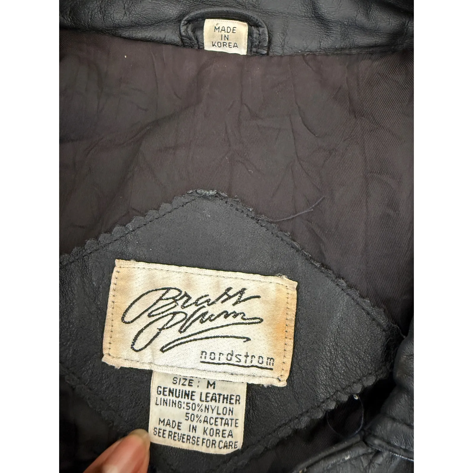 Brass Plum Nordstrom Black Genuine Leather Bomber Jacket Mens Medium - Image 5