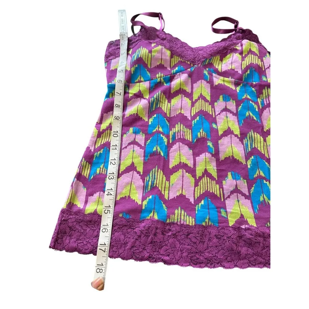 Vintage Route 66 Lace Trim Cami Tank Top Y2K Chevron Print Coquette Sz XS - Image 5