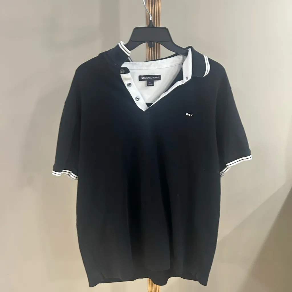 Michael Kors MK Logo Black Button Down Polo Shirt Women’s Size XL - Image 2
