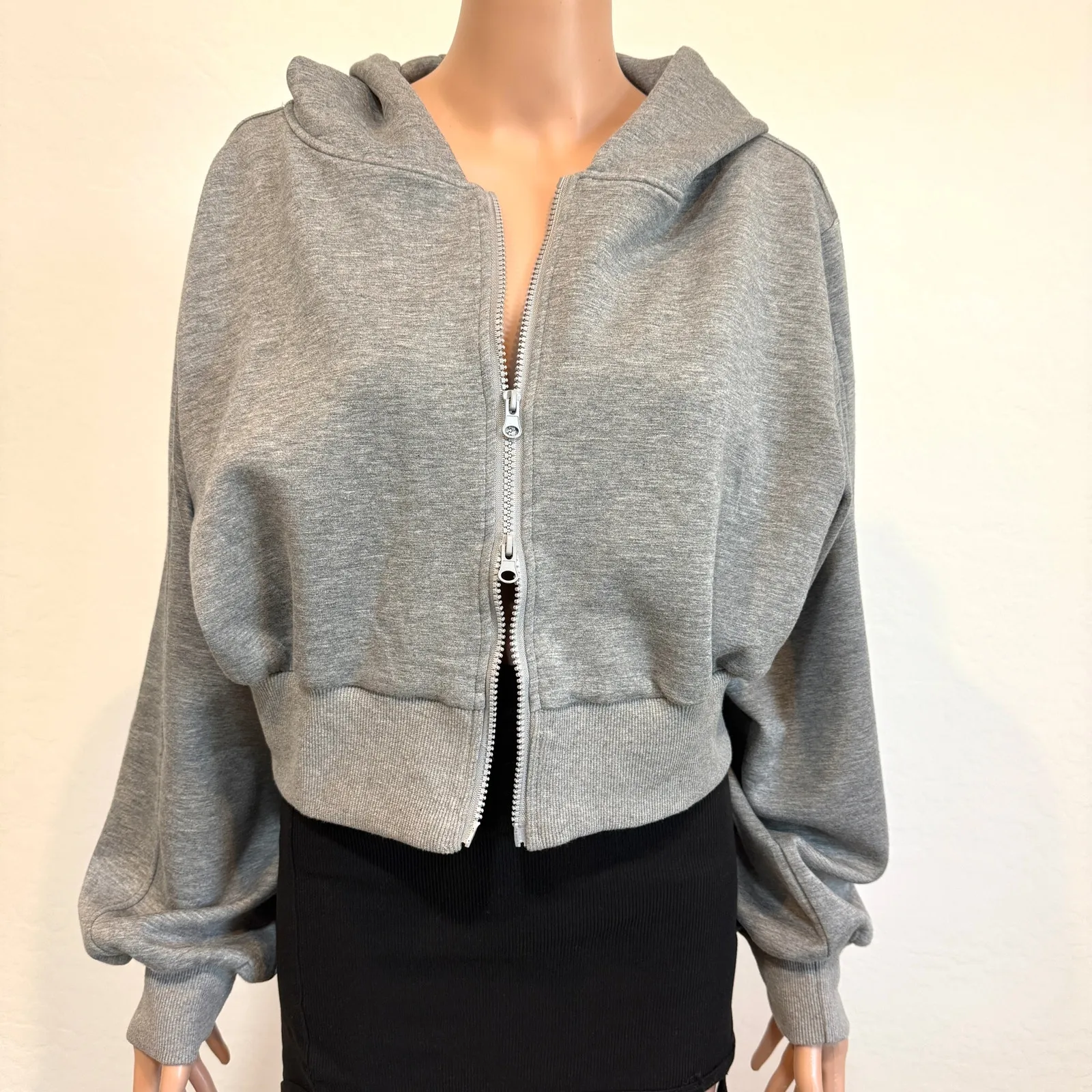 Commense large cropped hoodie sweatshirt double zip SP 2674 Gray - Image 12