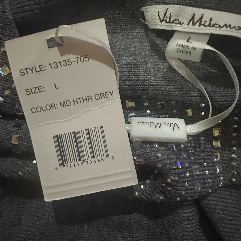 Vila Milano Rhinestone Embellished Knit Sweater Heather Gray Size Large - Image 7