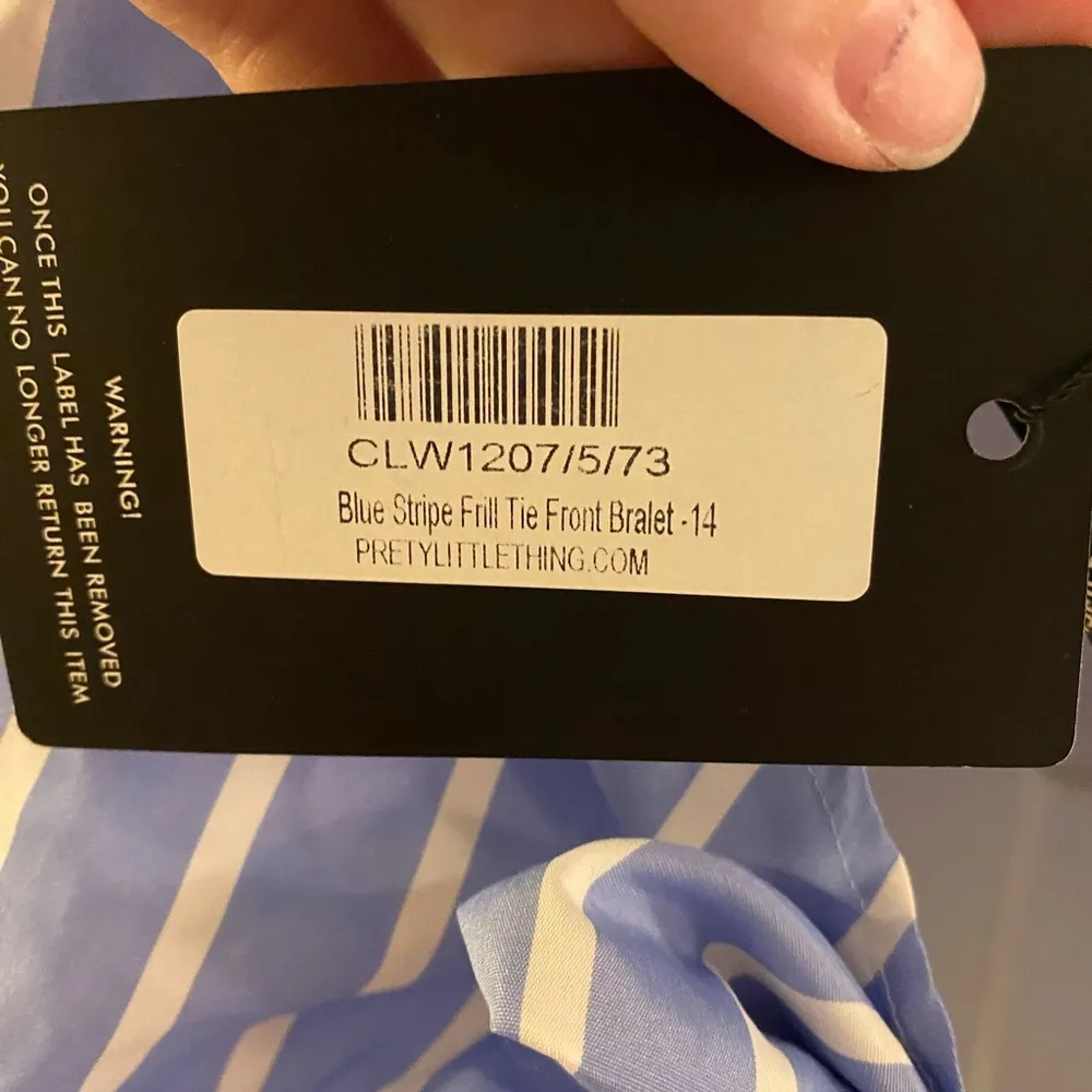 NWT PrettyLittleThing Blue Stripe Frill Tie Front Bralette Top- UK14/US10 - Image 12