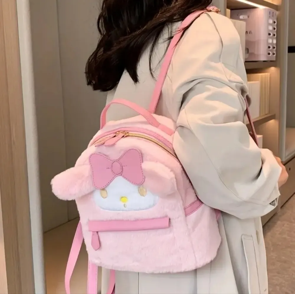 NWT! Sanrio My Melody Pink Plush Embroidered Double Zipper Mini Backpack - Image 2