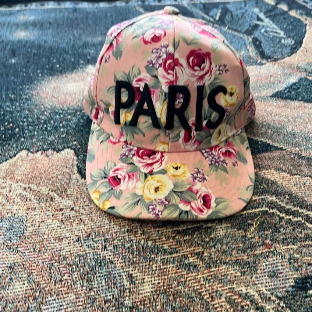 Paris Floral Baseball Cap Pink Cotton Adjustable Strapback Hat Vintage Y2K Women - Image 2