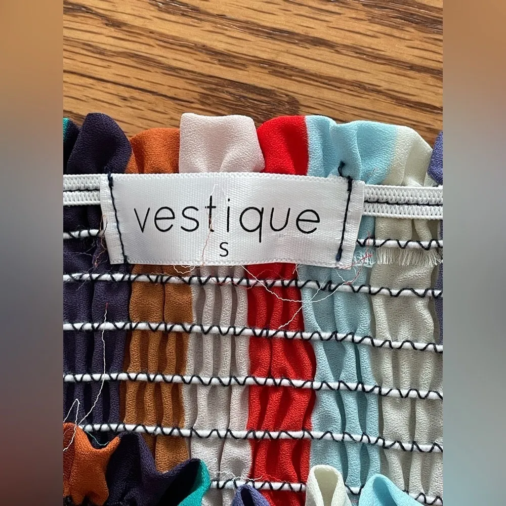 Vestigue Maxi Dress Rainbow Smocked Bodice Sleeveless Resort Wear Vacation Sz S - Image 4