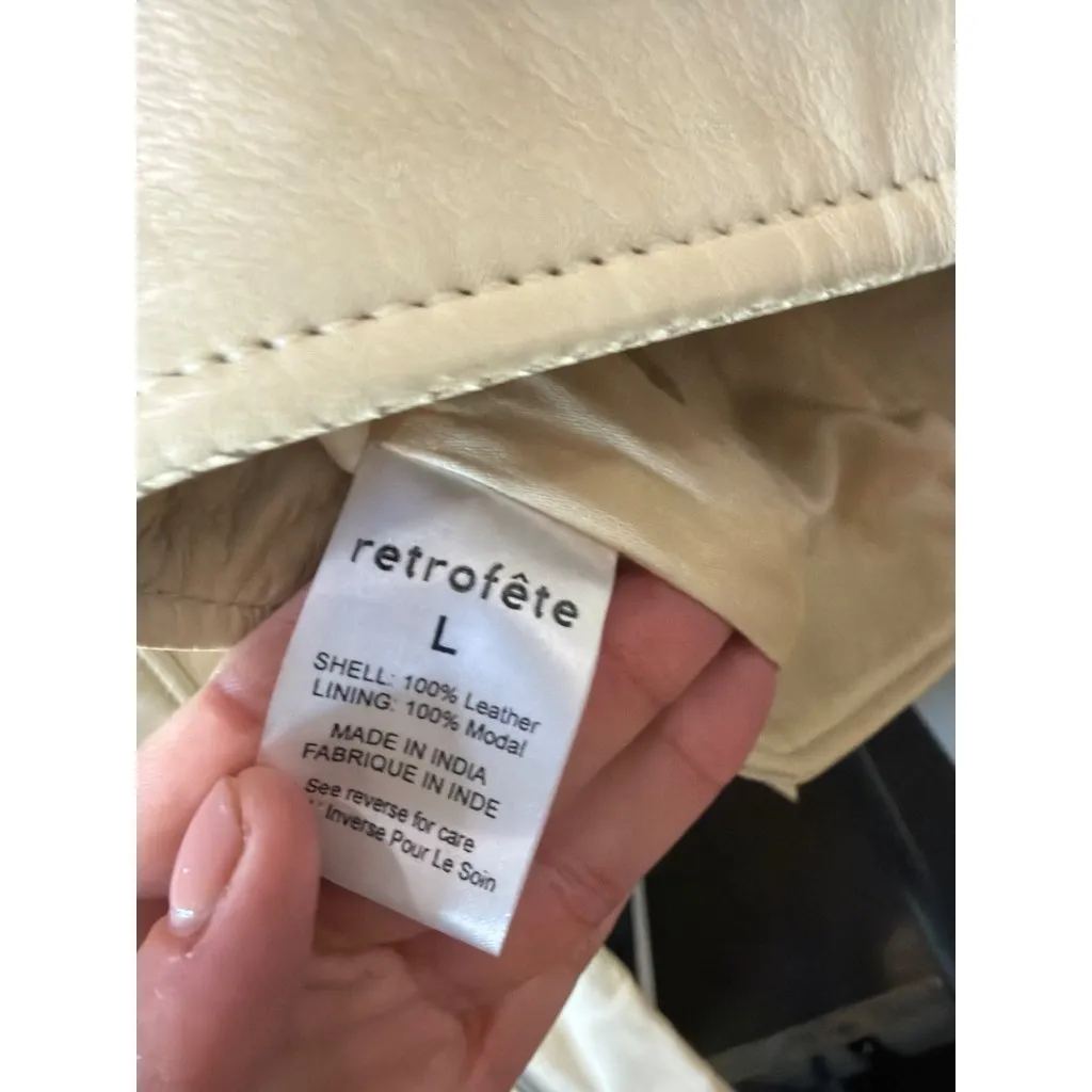 retrofete Lo Leather Biker Jacket Cream Womens Size Large Tan - Image 7