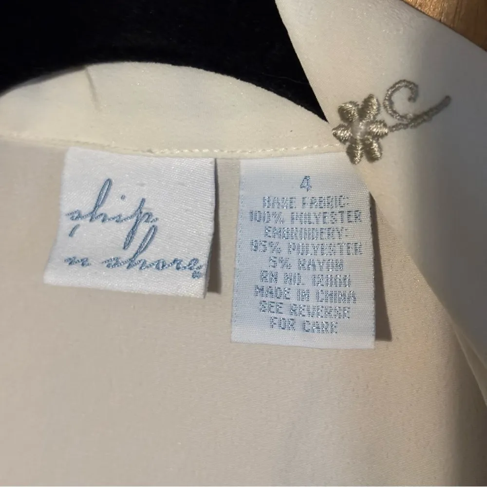 Vintage Ship N Shore Embroidered Floral Off White Button Up Blouse Sz 4 Fairy - Image 5