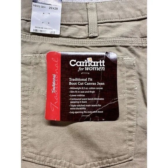 Carhartt Pants Khaki WB002‎ 20x28 Traditional Fit Bootcut Canvas Jeans Women's - Image 10