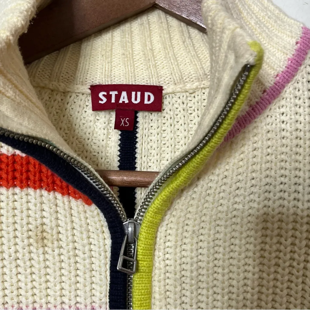 Staud Hampton Sweater Women’s XS Striped Zip Oversized Preppy Cozy Pullover - Image 7