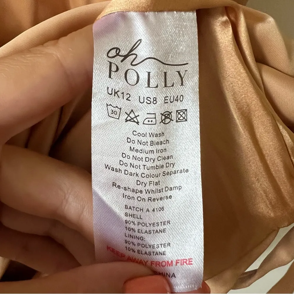 Oh Polly ALL FOR YOU Lace Trim Cowl Neck Satin Mini Dress in Sand size 8 - Image 3