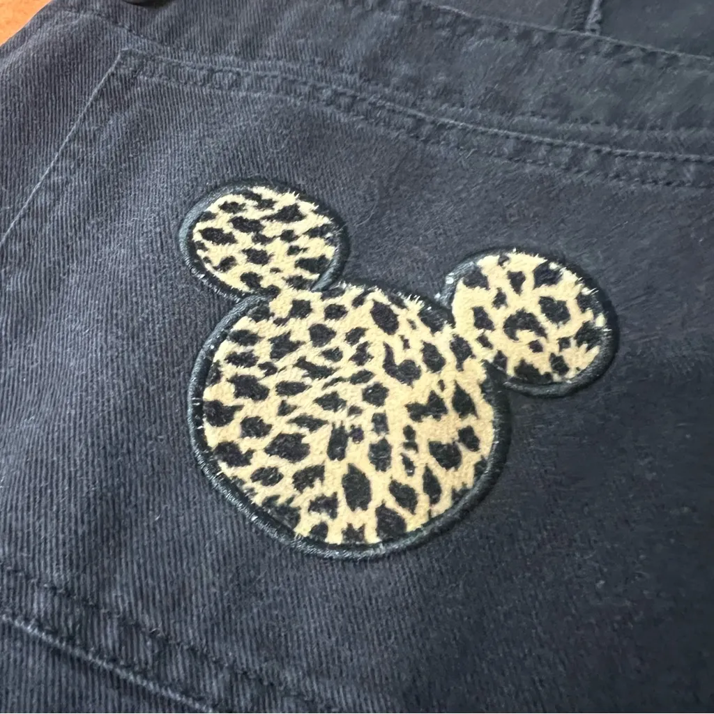 Vintage Disney Catalog Black Denim Overalls Mickey animal print size medium - Image 3