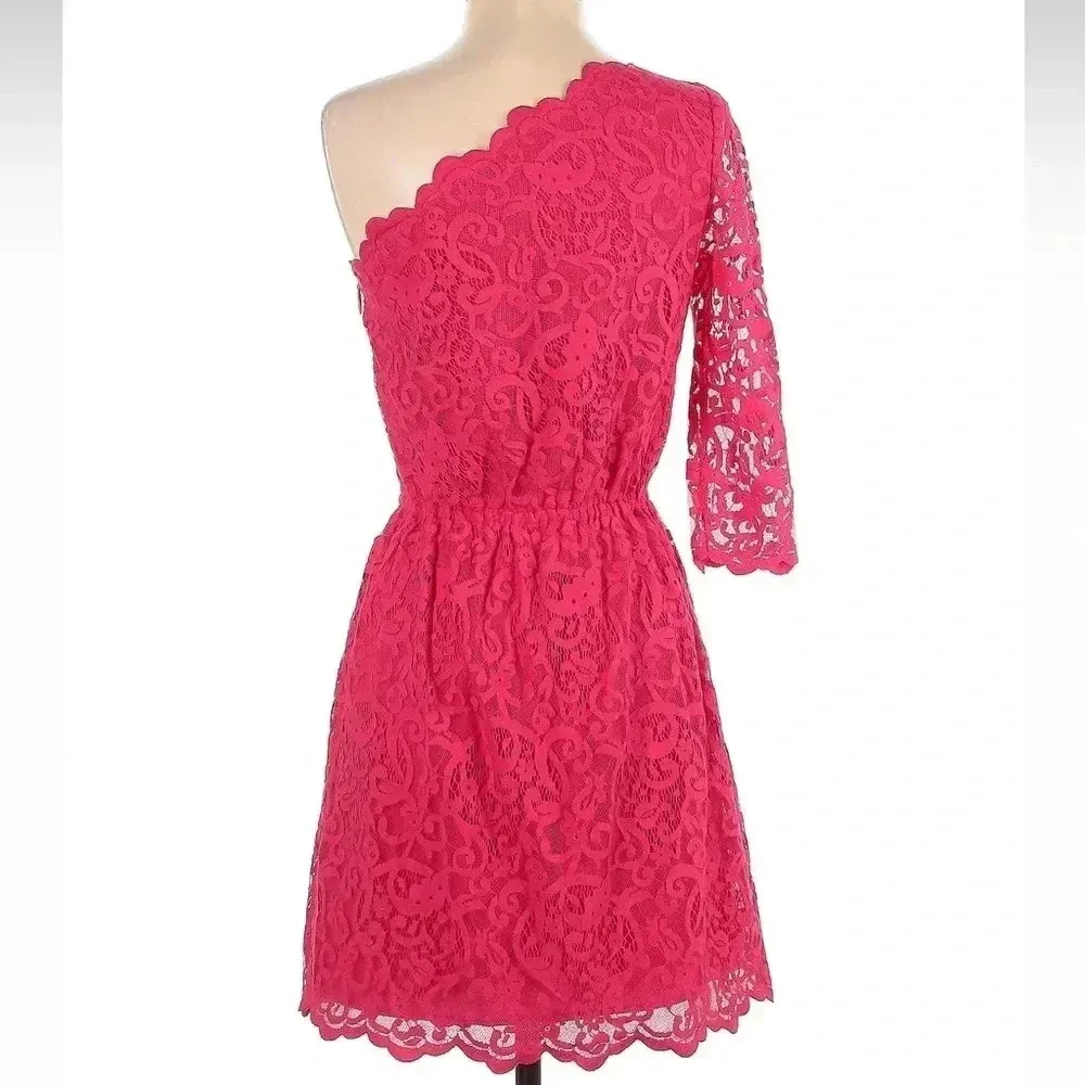 Juicy Couture One Shoulder Lace Cocktail Dress Pink Starlet Women’s Size 2 - Image 6