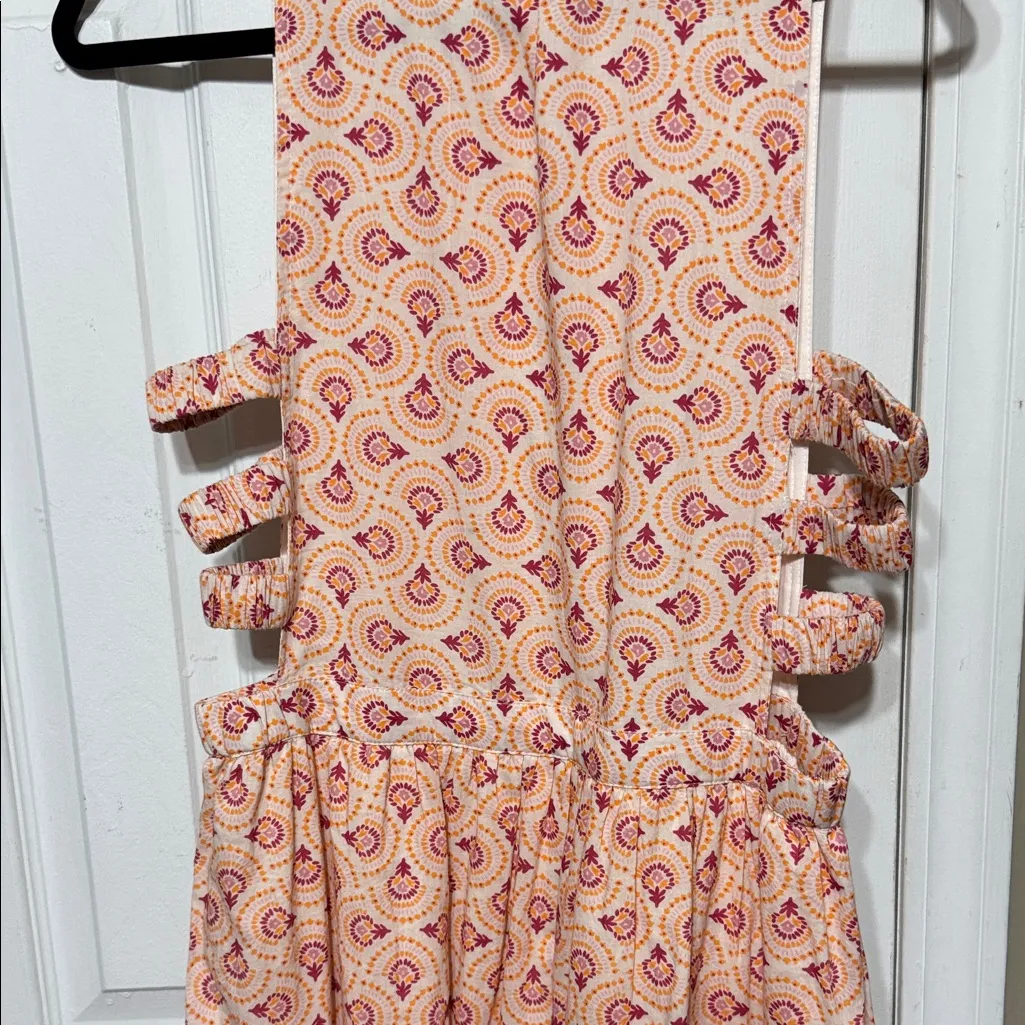 Side Cutout Pink Orange Patterned Women's Dress Ruffled Lined Size Medium - Image 6