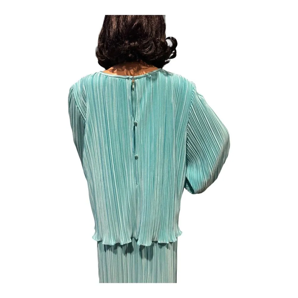 American Vintage Lady Helene Plisse pleats formal dress with bow size 26.5 Green - Image 10