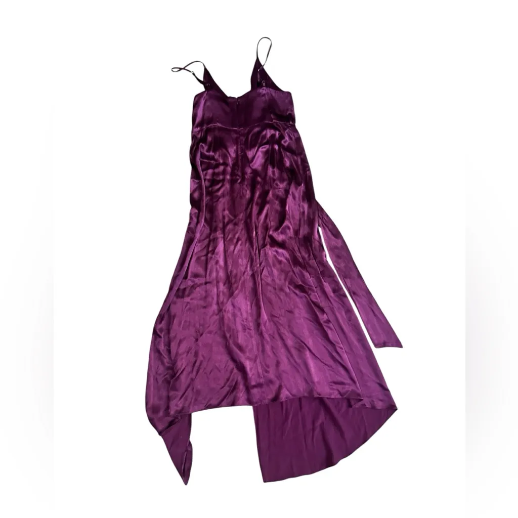 Shona Joy Burgundy Satin Wrap Maxi Dress Side Slit V Neck Size 6 - Image 6