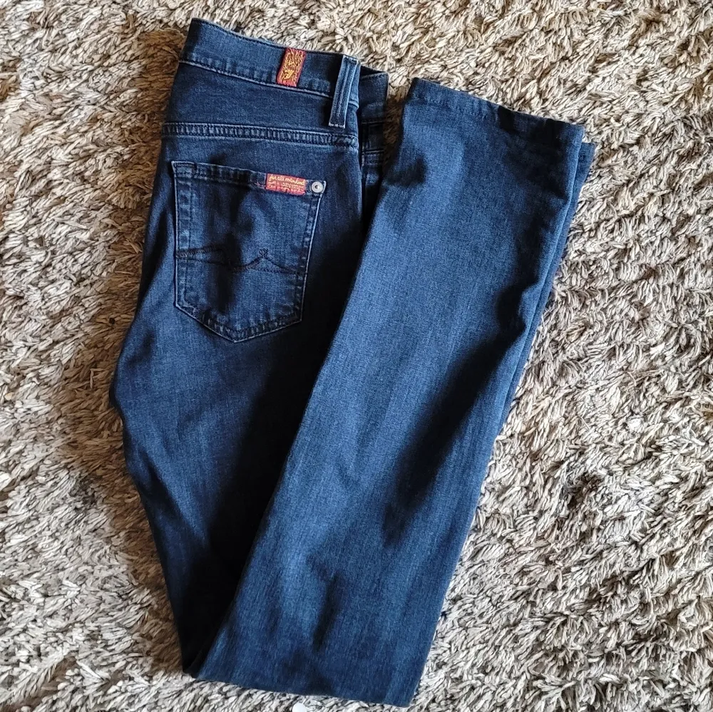 7 For All Mankind Dark Indigo High Waist Straight Leg Jeans 24 - Image 7