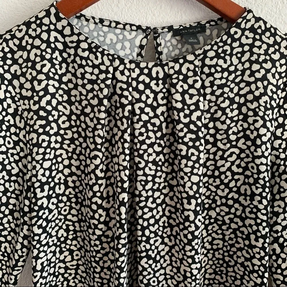 Ann Taylor Cheetah Pleaded Contrasting Fabric Long Sleeve Top Career Business S - Image 5