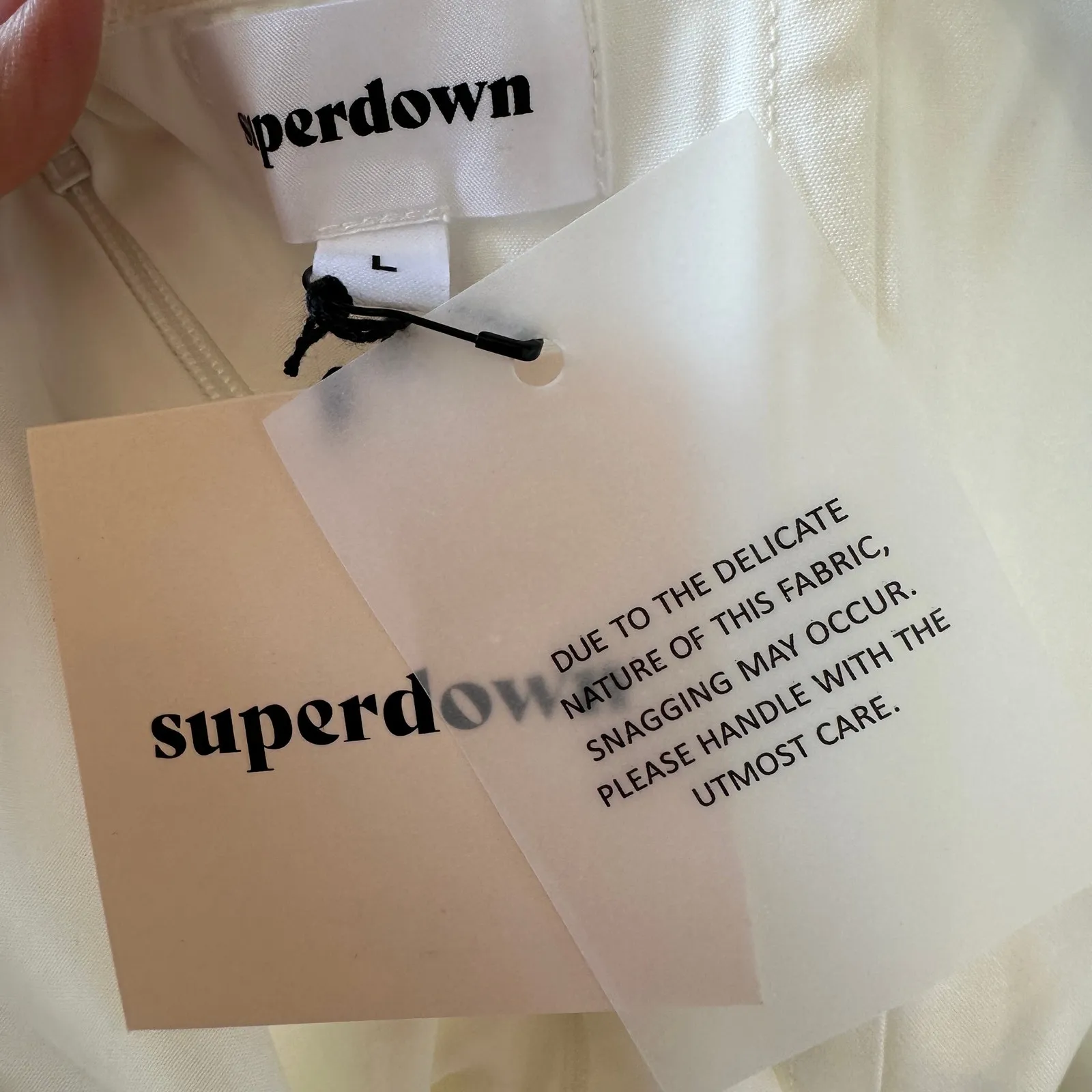 Superdown White Chiffon Bustier Mini Dress LARGE Bodycon Gloves Bridal $92 NEW - Image 11