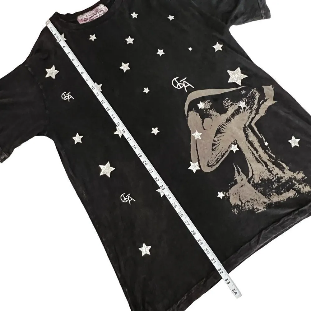 C Bar A Lovestock Ranch by Christian Audigier XXL Stars Mushroom Psychedelic Tee Black - Image 5