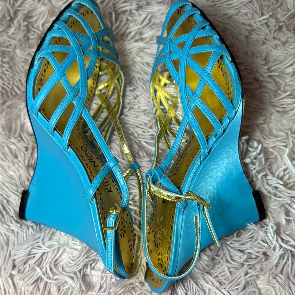 Elegant Blue and Gold Strappy Heels Size 7 - Image 8