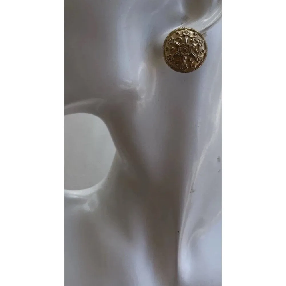 Vintage Accessocraft NYC Earrings Clip On Screw Back Women’s Round 1980s Sz 1” Silver - Image 2