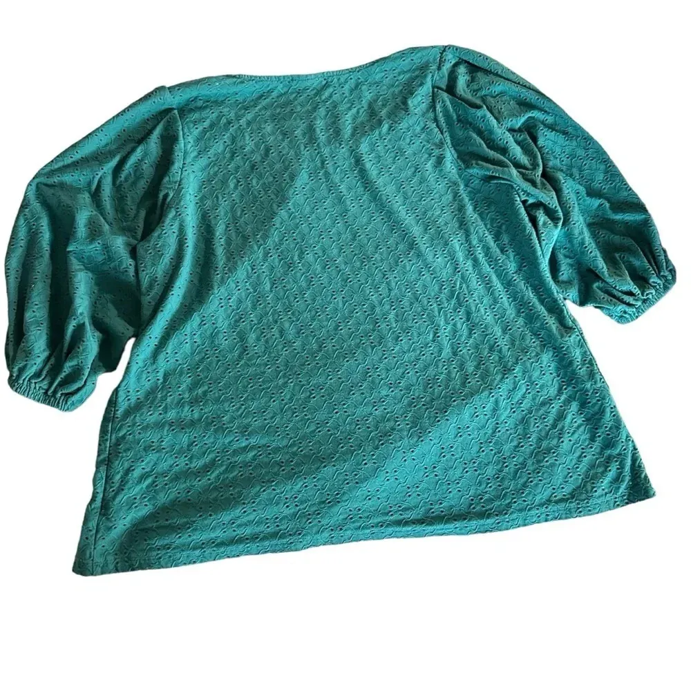 Ava & Viv women's 1X teal eyelet blouse 3/4 sleeve - Image 2