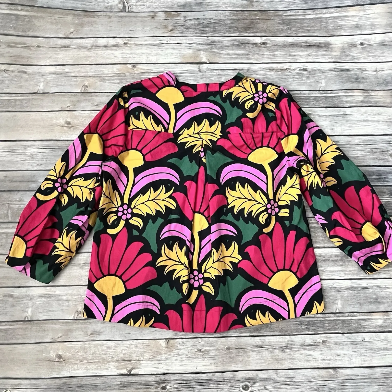 J Crew Ratti Top Women S 4 6 Floral Grandi Fiori V Neck Cotton Boho Colorful - Image 5