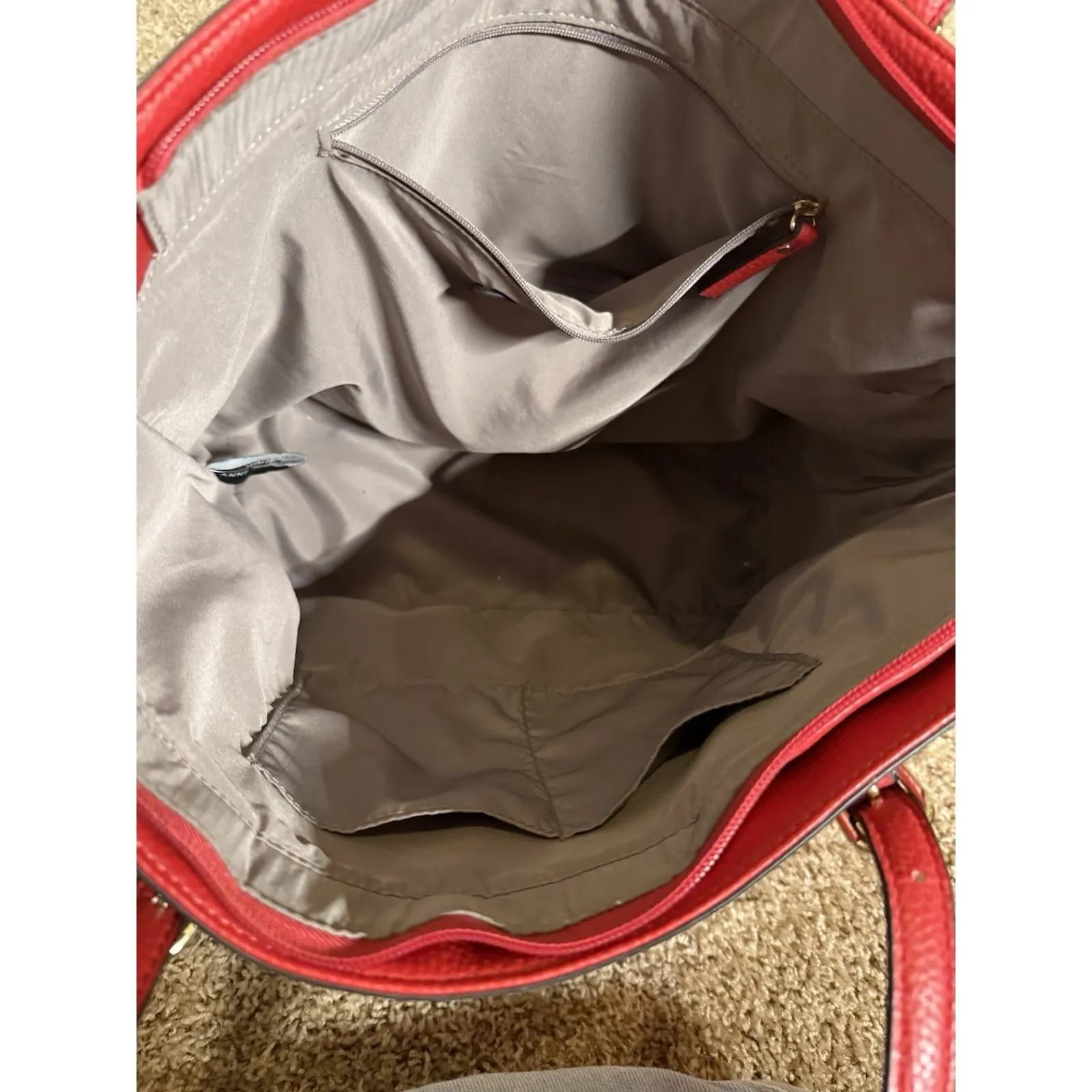 Red Anne Klein Pebbled Leather Tote Bag Purse - Image 5