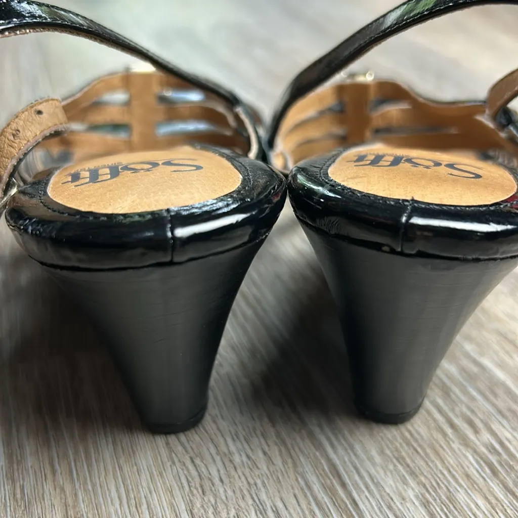 Sofft Black Strappy Leather Wedge Sandals Size 10 Medium - Image 5