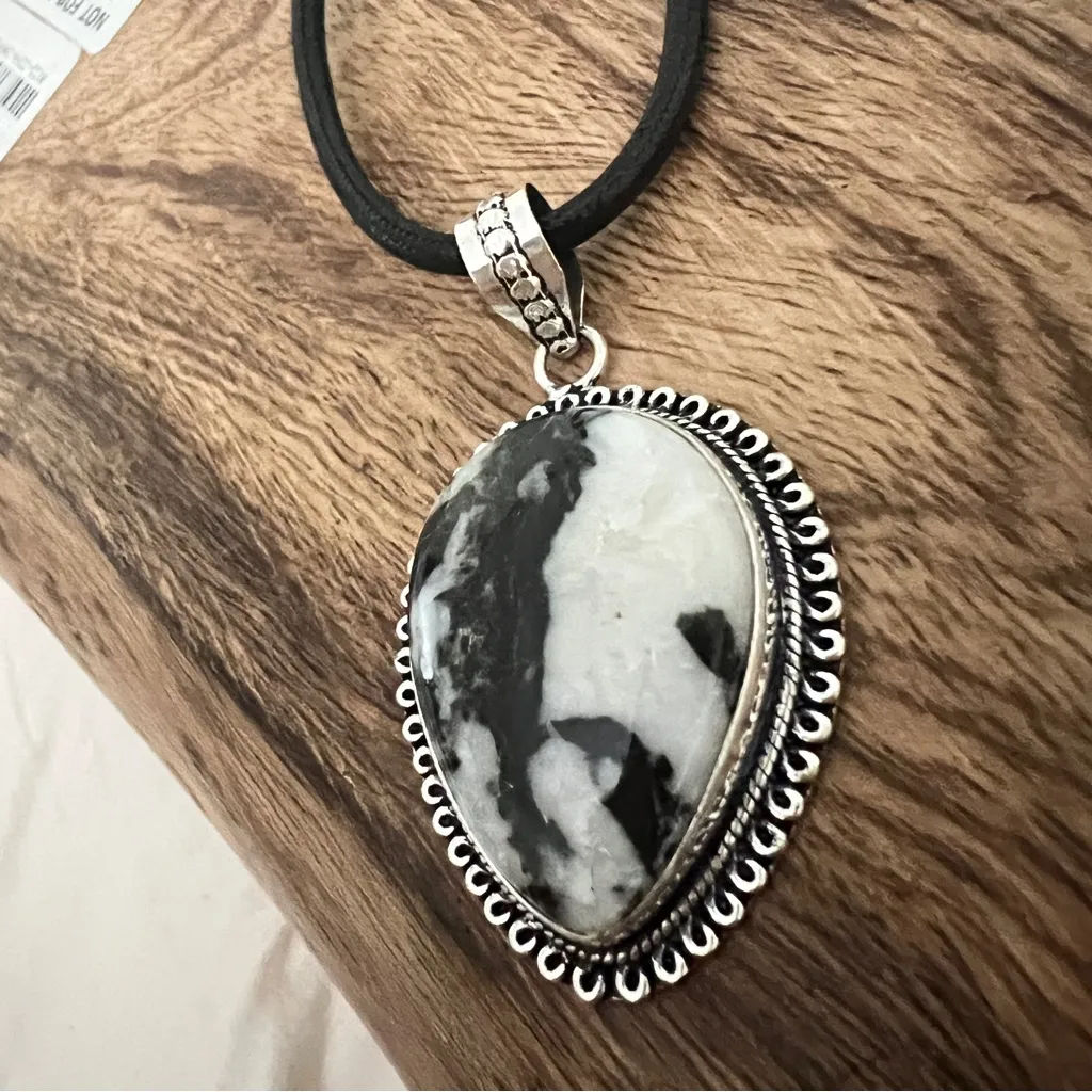 925 Sterling Silver White buffalo Turquoise Necklace Womens Gemstone Jewelry Black - Image 3