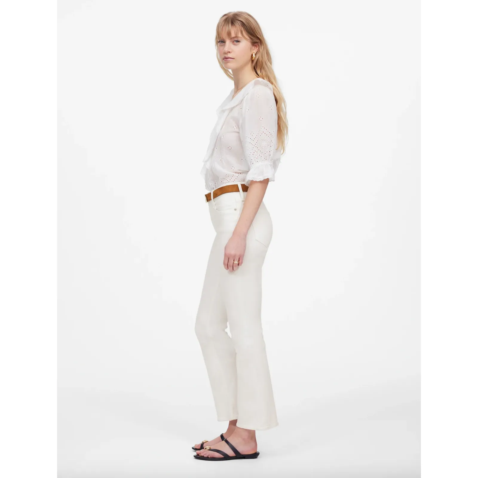 Madewell Petite Kick Out Crop Jeans Pure White Stretch Mid Rise Flare US 33P NWT - Image 4