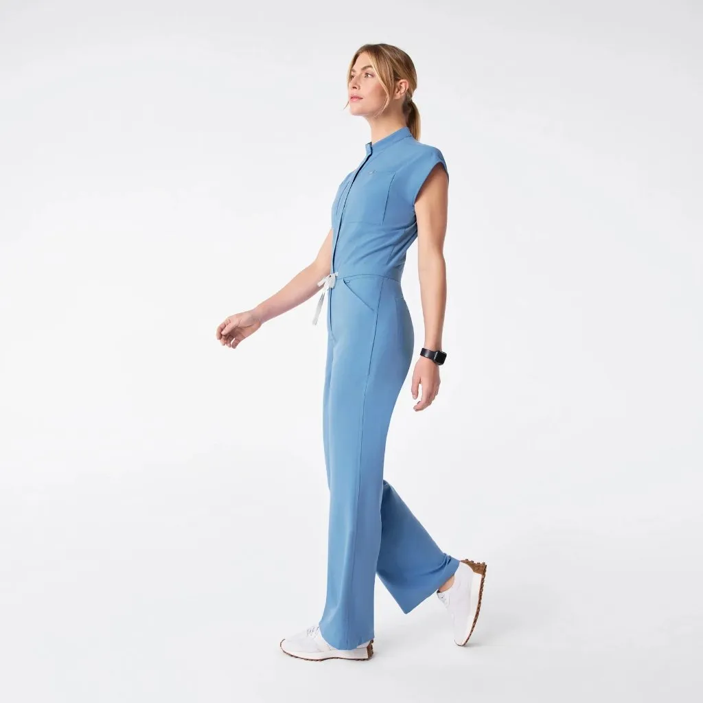 Figs Rafaela Cargo Wide Leg ScrubJumpsuit in Ceil Blue, Size Medium - Image 2