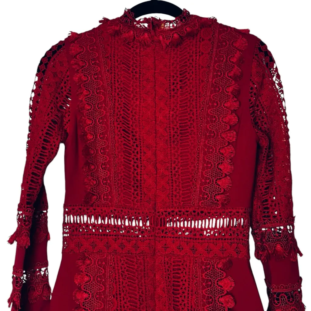 NWT PatBO Guipure Lace Mini Dress Red Cocktail Party Size 2 - Image 2