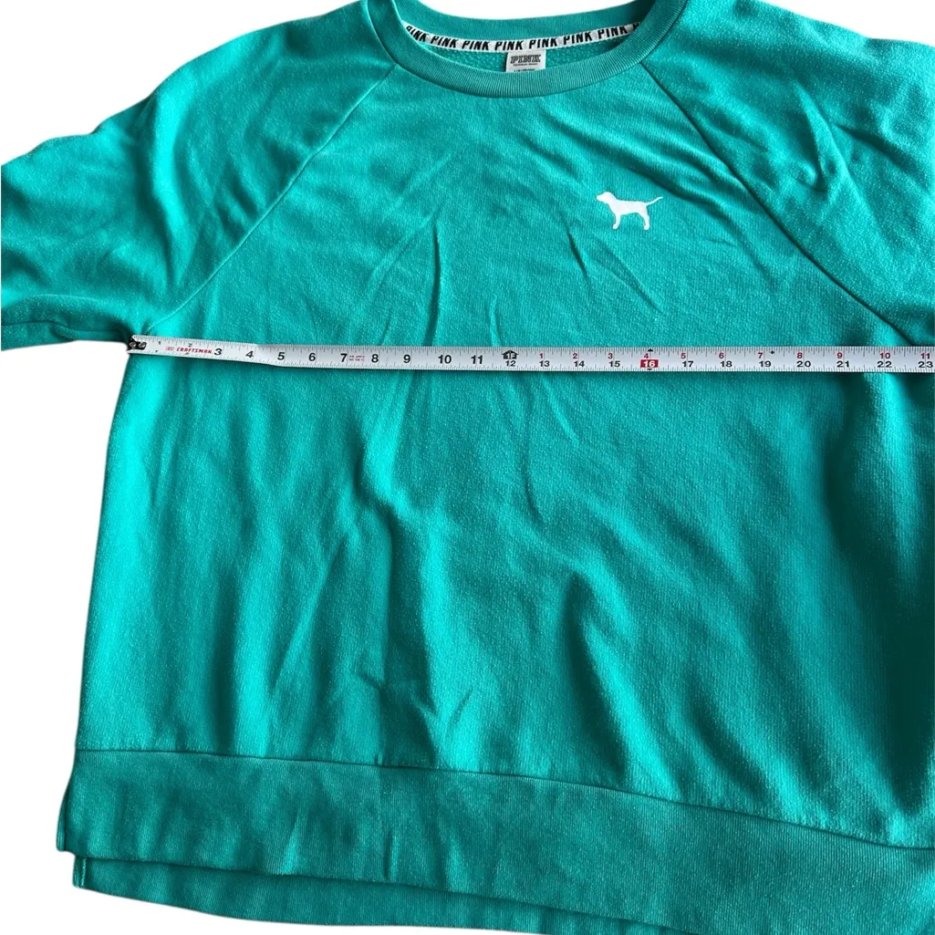 Victoria Secret Womens Teal Sweatshirt Fleece Pullover  Wash Dog Logo Large - Image 5