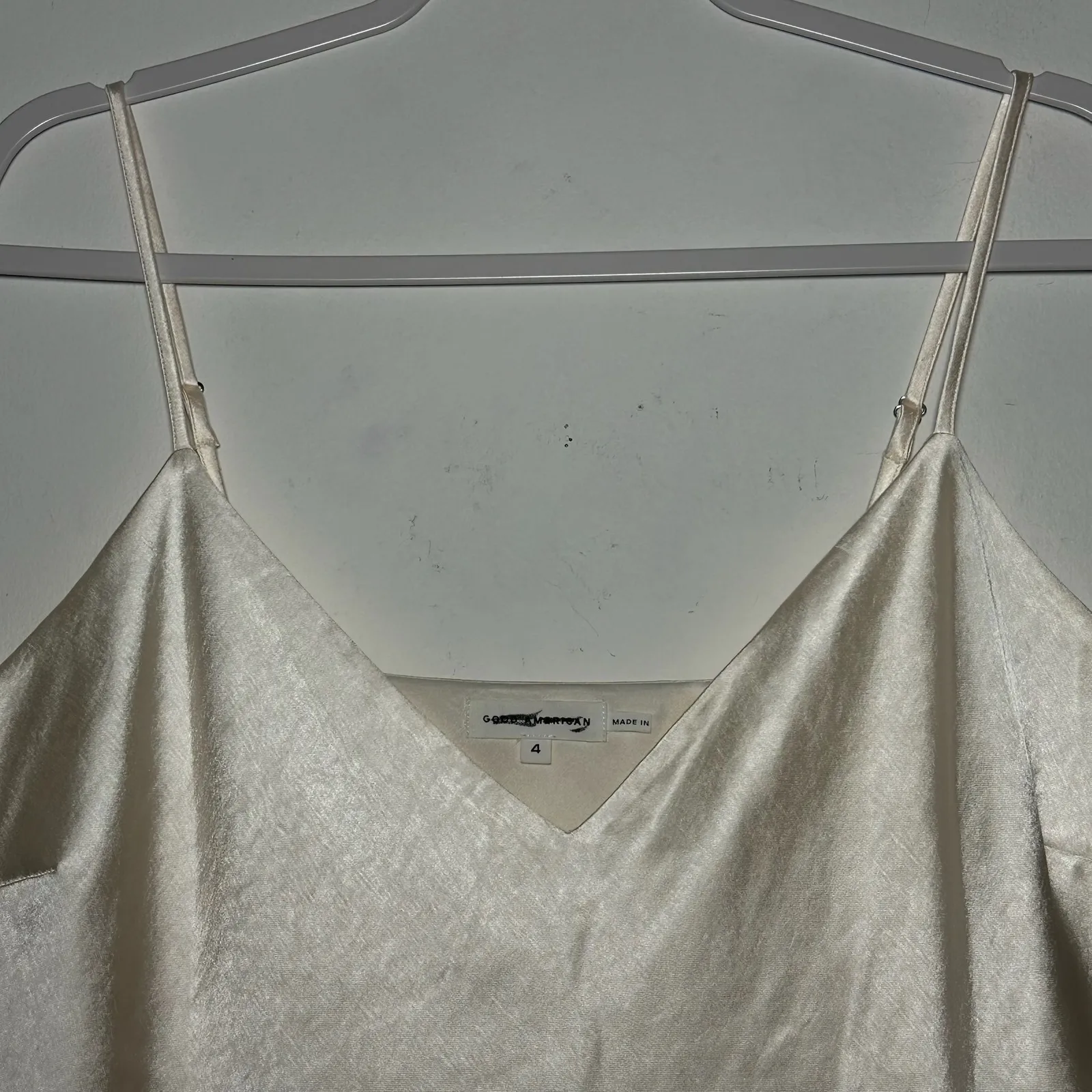 GOOD AMERICAN Ivory Satin Burnout V Neck Cami Tank Top Size 4 - Image 6