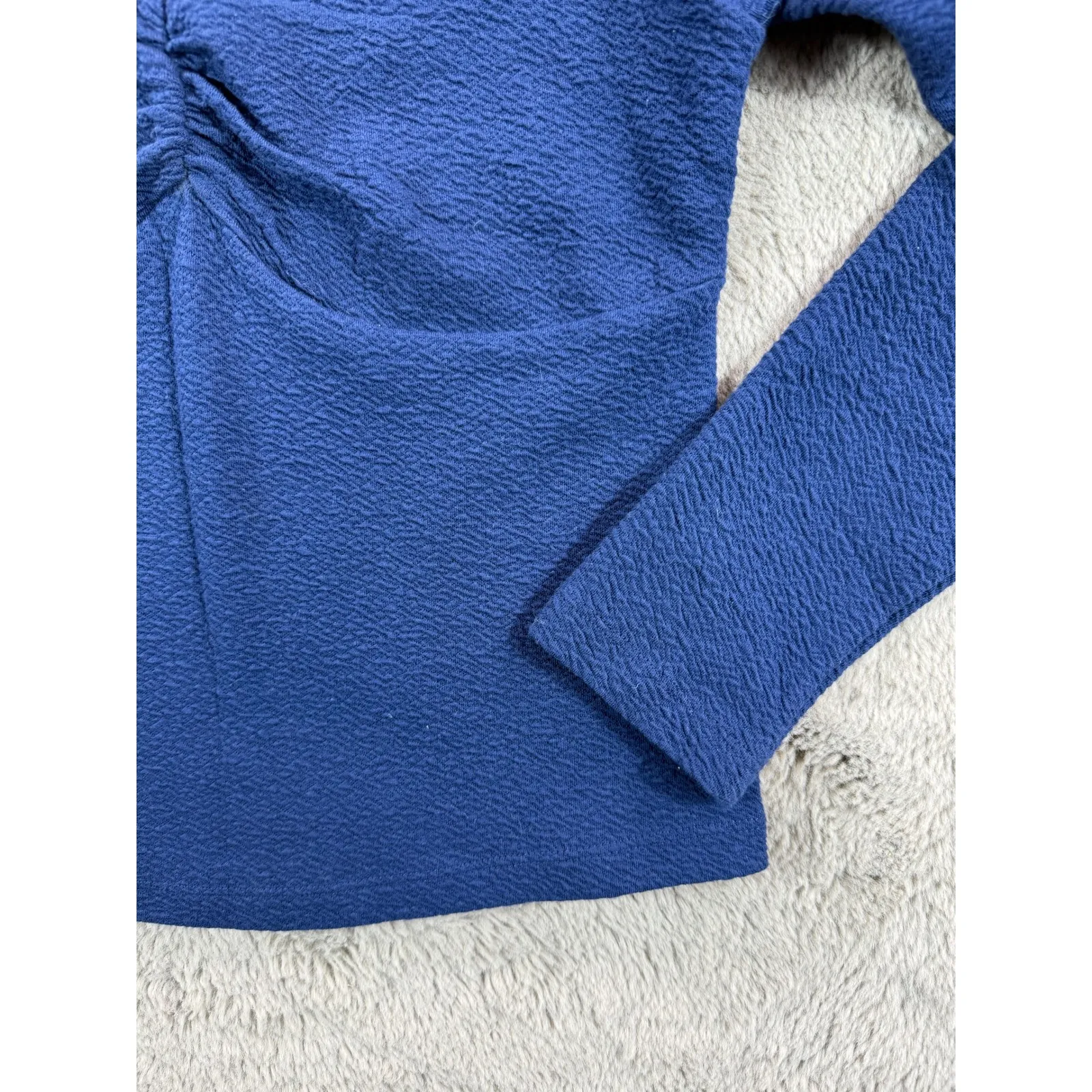 Maeve by Anthropologie Ruched Sweetheart Textured Top Navy Blue Size M Babydoll - Image 10