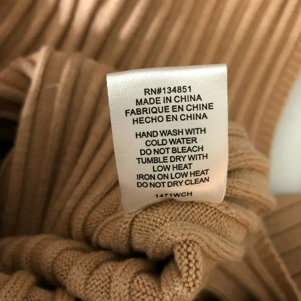 WAYF Midi Sweater Dress Ribbed Knit Slit Low Back Long Sleeve Beige Size XS - Image 7