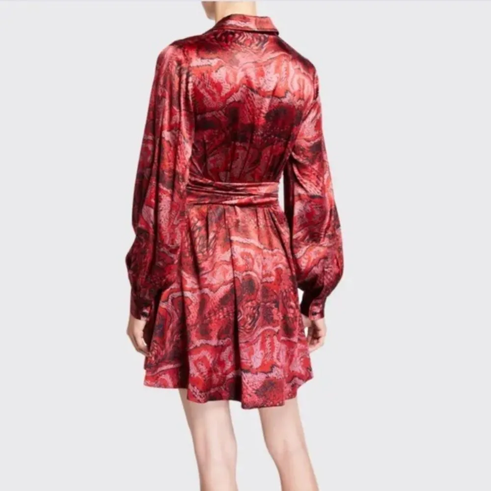 GANNI Printed Satin Long Sleeve Wrap Dress - Image 2