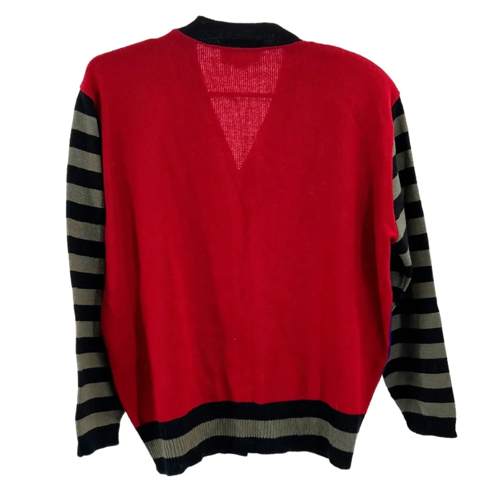 Ami Knits cardigan vintage varsity colorblock sweater 18 academia made in USA Red - Image 2
