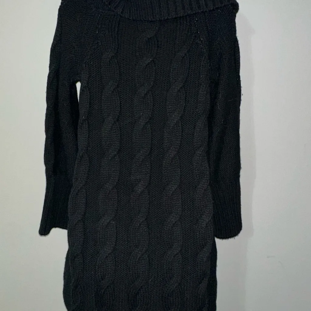 Sportmax Max Mara Heavyweight Cable Knit Mini Cowl Neck Sweater Dress EUC Size M Black Size M - Image 4