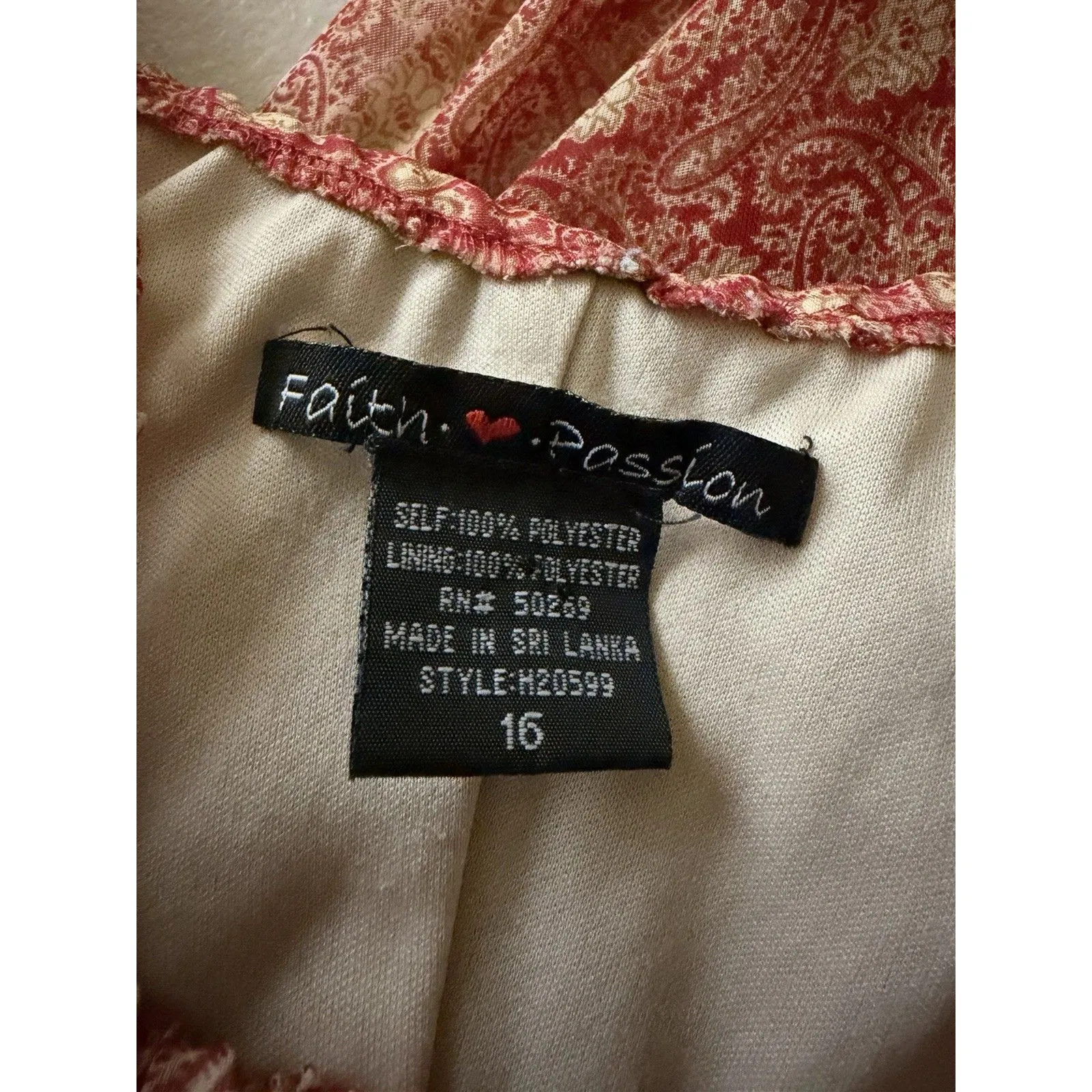 VTG Faith Passion Babydoll Dress Womens 16 Paisley Floral Lace Milkmaid Y2k Boho Red - Image 3